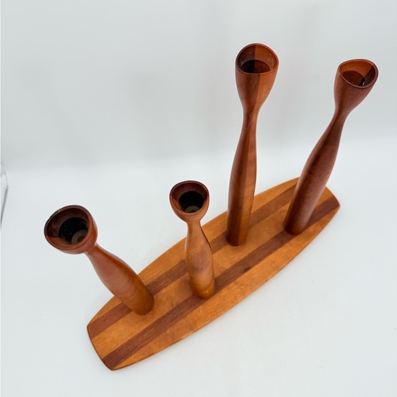 Vintage Danish Modern Teak Candlesticks | Tulip Form | MCM Scandinavian - Picture 6 of 14